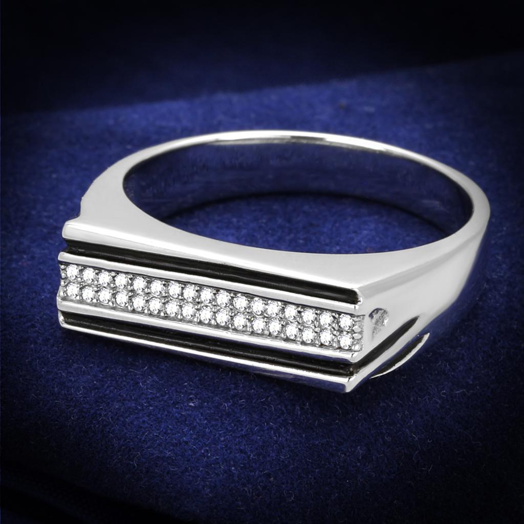 TS217 - Rhodium 925 Sterling Silver Ring with AAA Grade CZ  in Clear-0