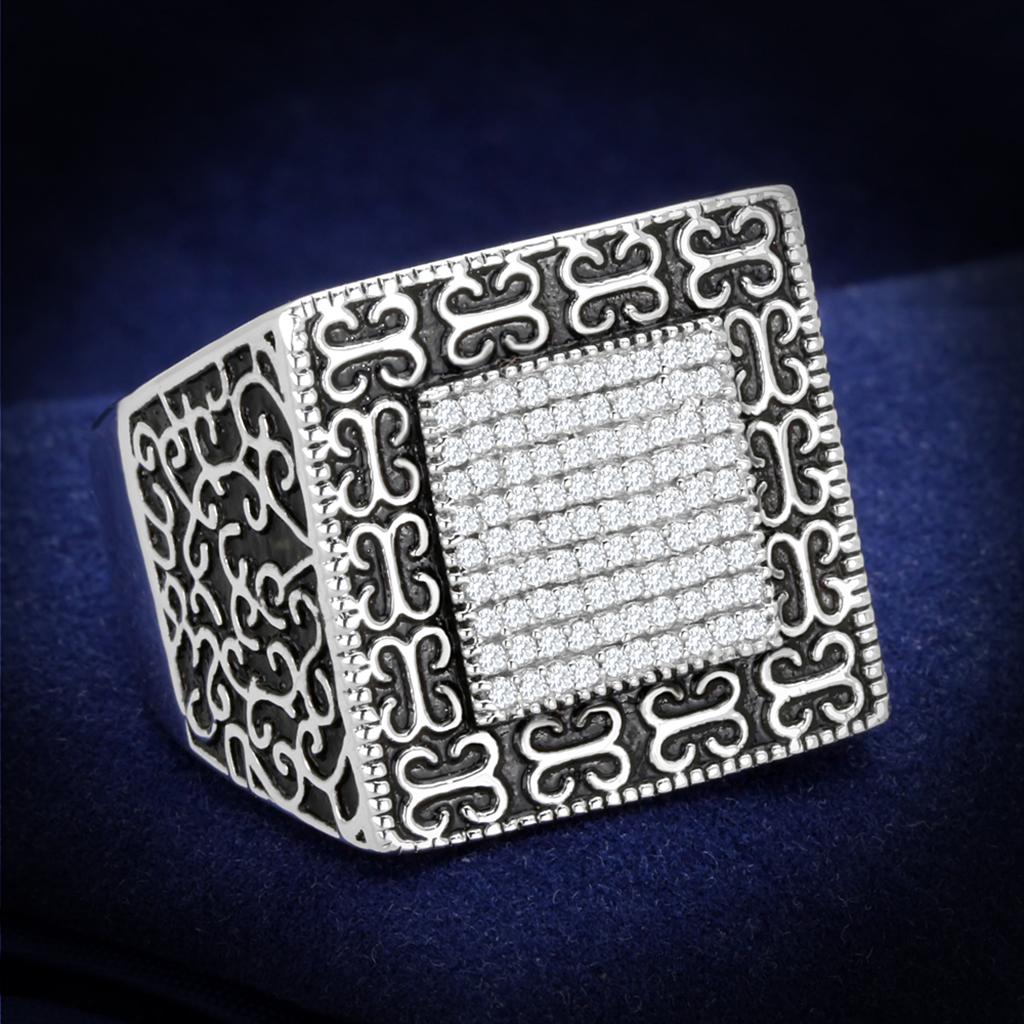 TS221 - Rhodium 925 Sterling Silver Ring with AAA Grade CZ  in Clear-0