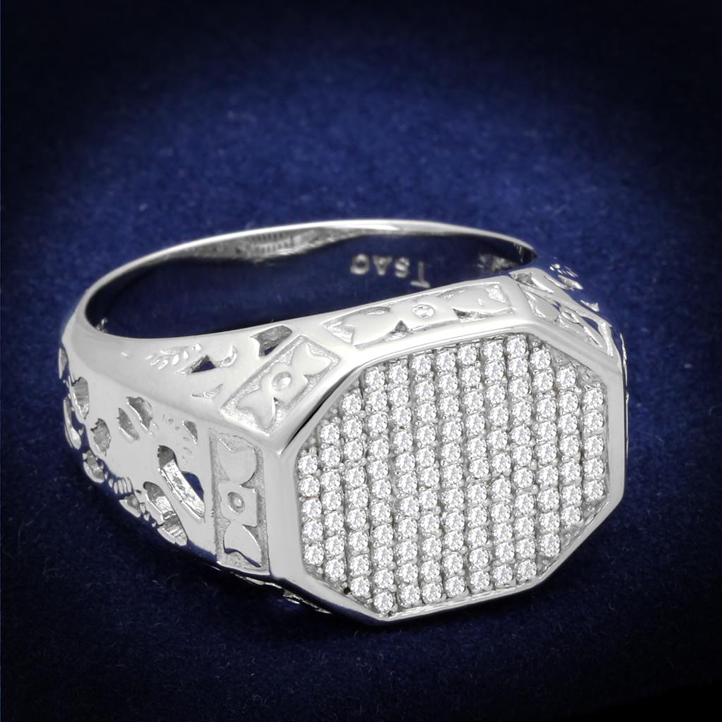 TS229 - Rhodium 925 Sterling Silver Ring with AAA Grade CZ  in Clear-0