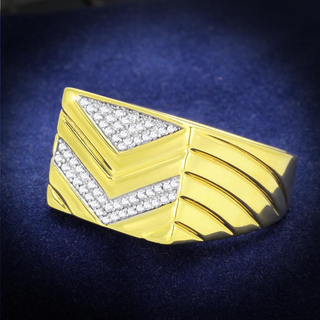 TS234 - Gold+Rhodium 925 Sterling Silver Ring with AAA Grade CZ  in Clear-0