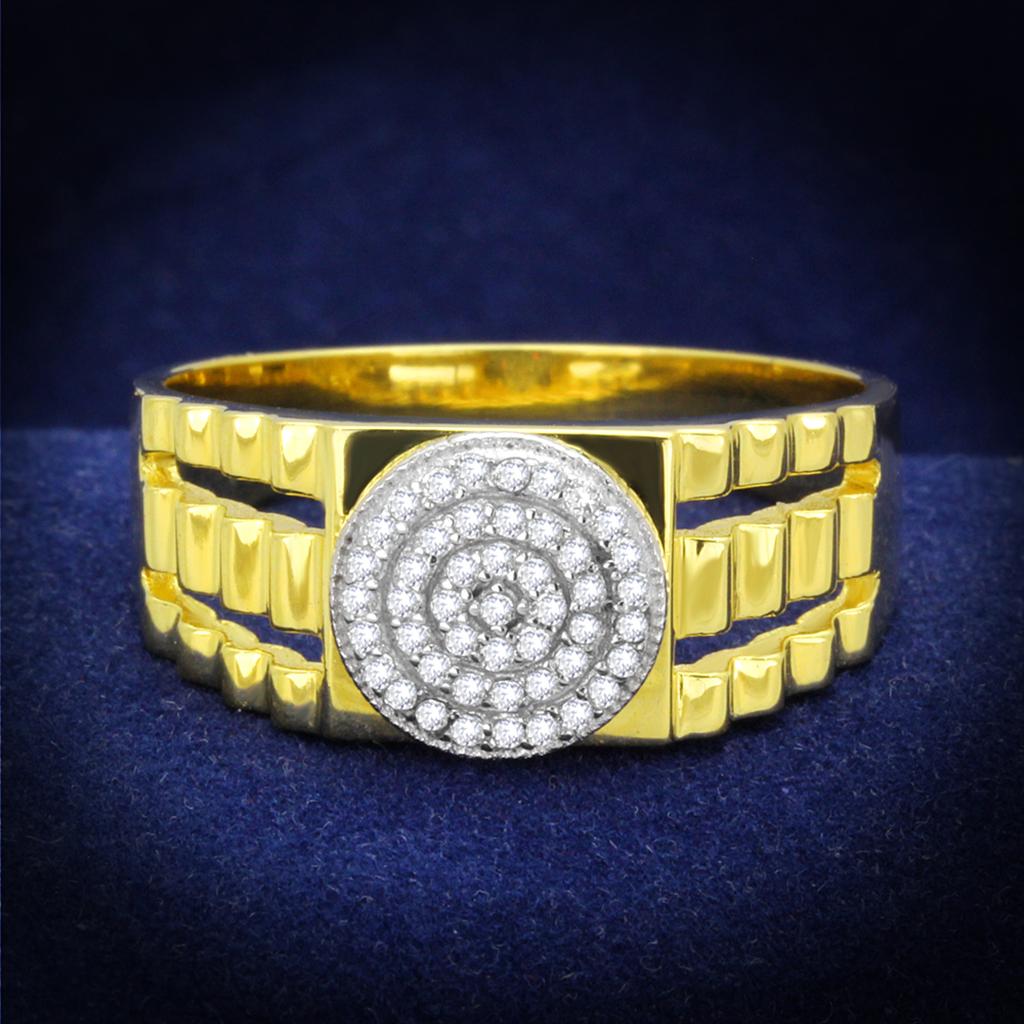 TS237 - Gold+Rhodium 925 Sterling Silver Ring with AAA Grade CZ  in Clear-0