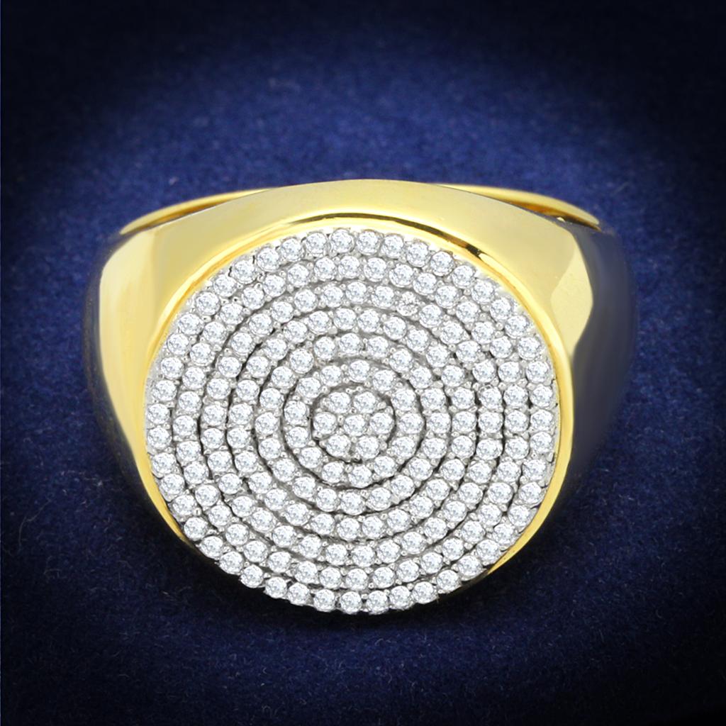 TS238 - Gold+Rhodium 925 Sterling Silver Ring with AAA Grade CZ  in Clear-0
