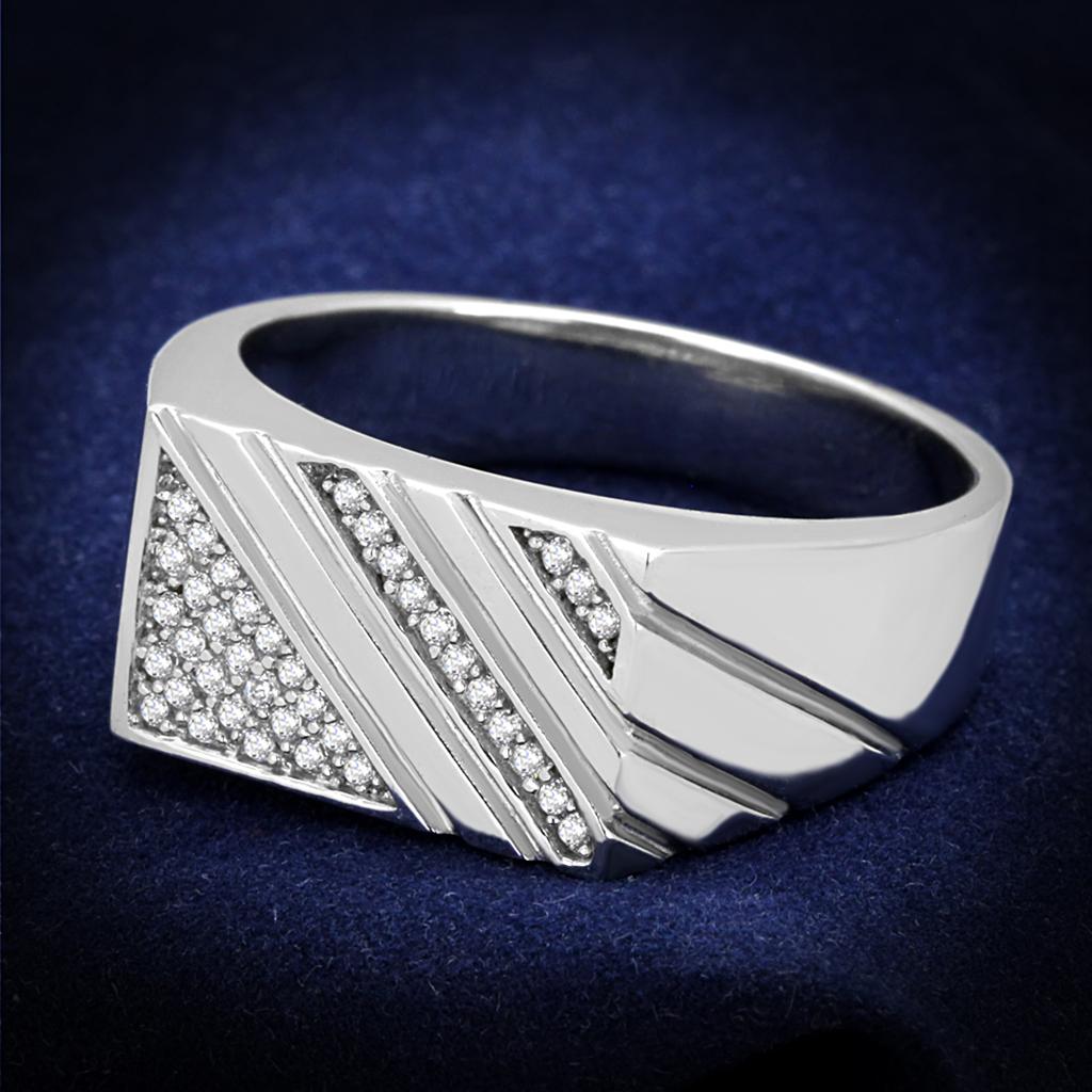TS240 - Rhodium 925 Sterling Silver Ring with AAA Grade CZ  in Clear-0