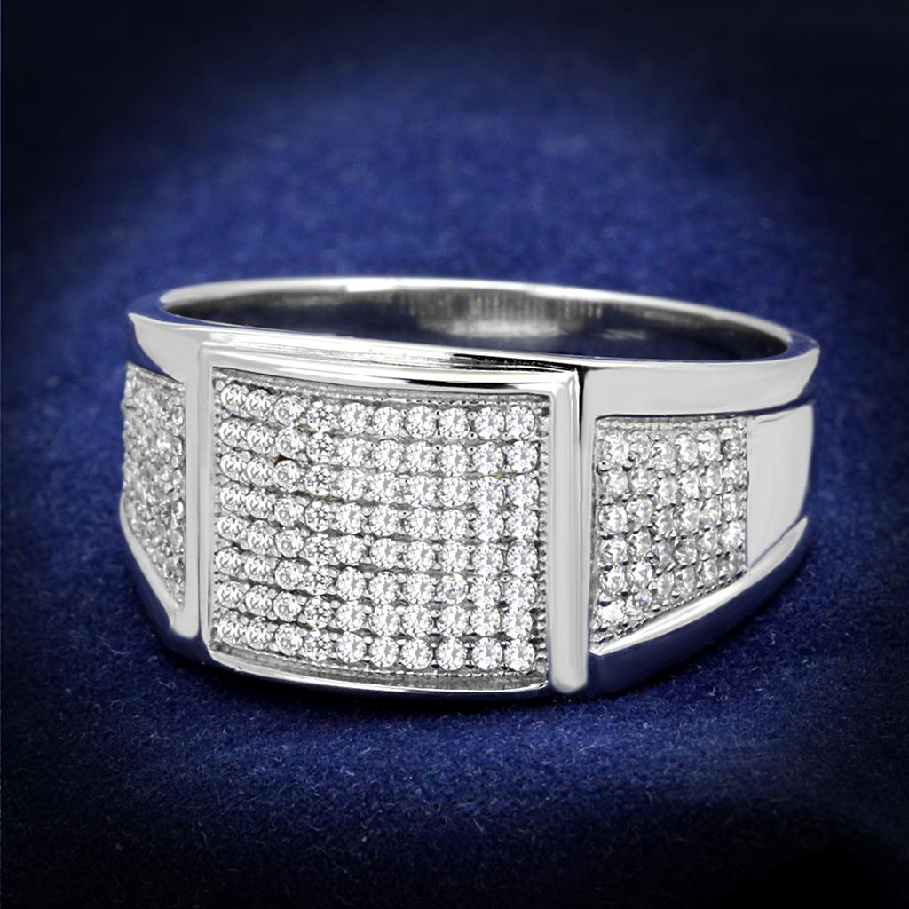 TS241 - Rhodium 925 Sterling Silver Ring with AAA Grade CZ  in Clear-0