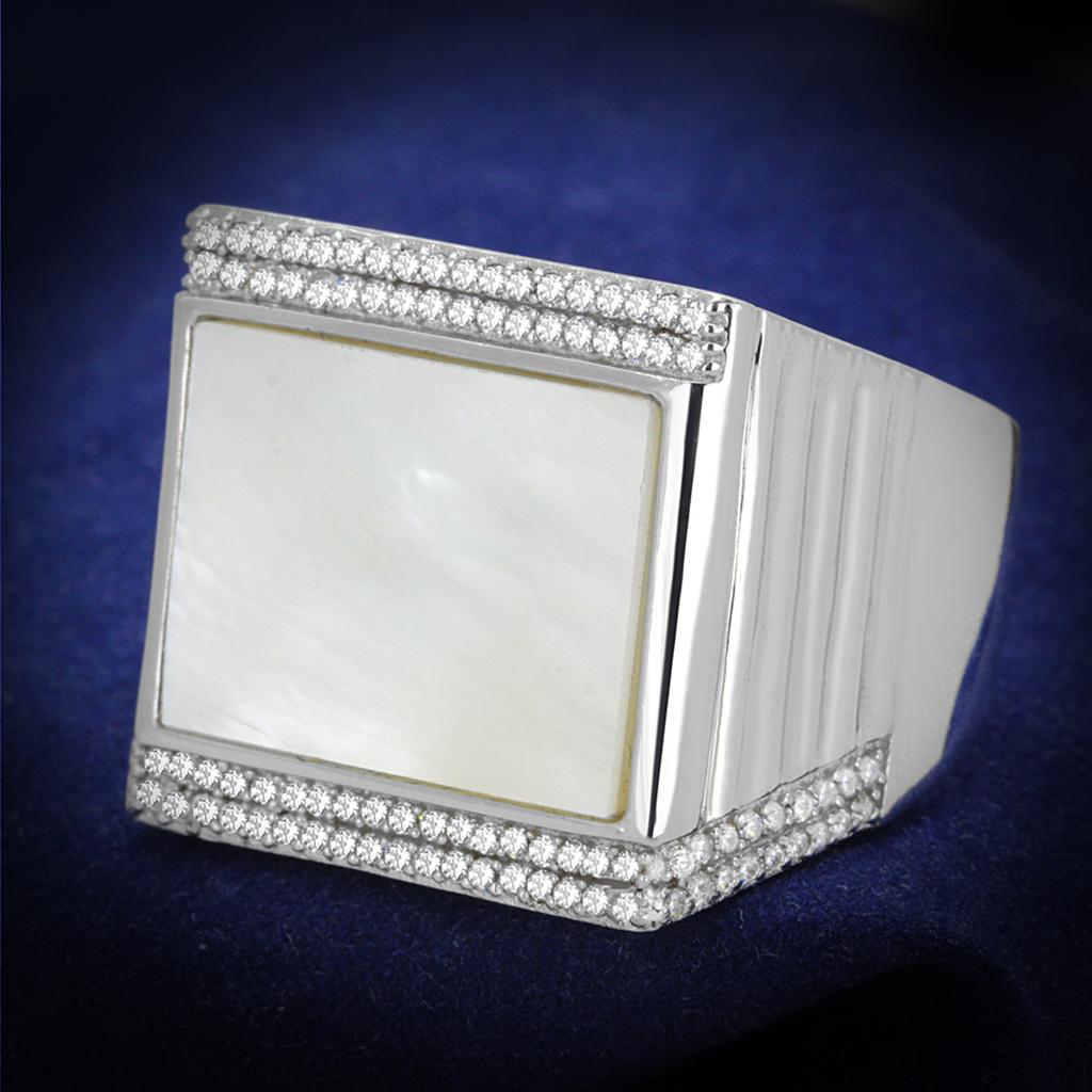 TS243 - Rhodium 925 Sterling Silver Ring with Precious Stone Conch in White-0