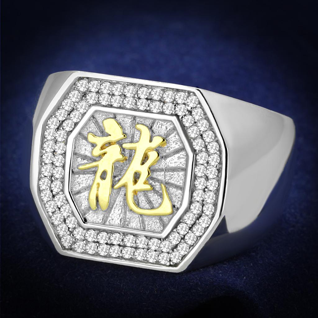 TS246 - Reverse Two-Tone 925 Sterling Silver Ring with AAA Grade CZ  in Clear-0