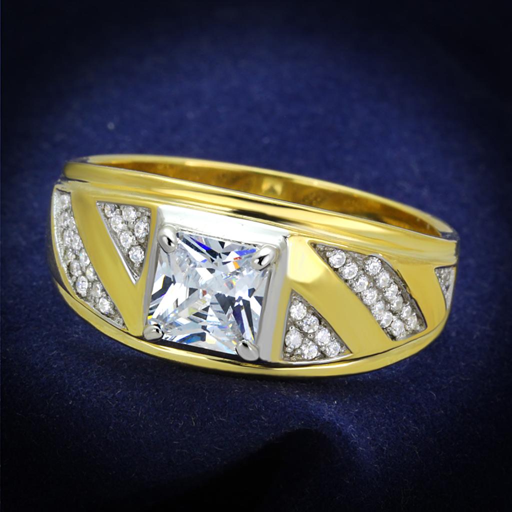 TS247 - Gold+Rhodium 925 Sterling Silver Ring with AAA Grade CZ  in Clear-0