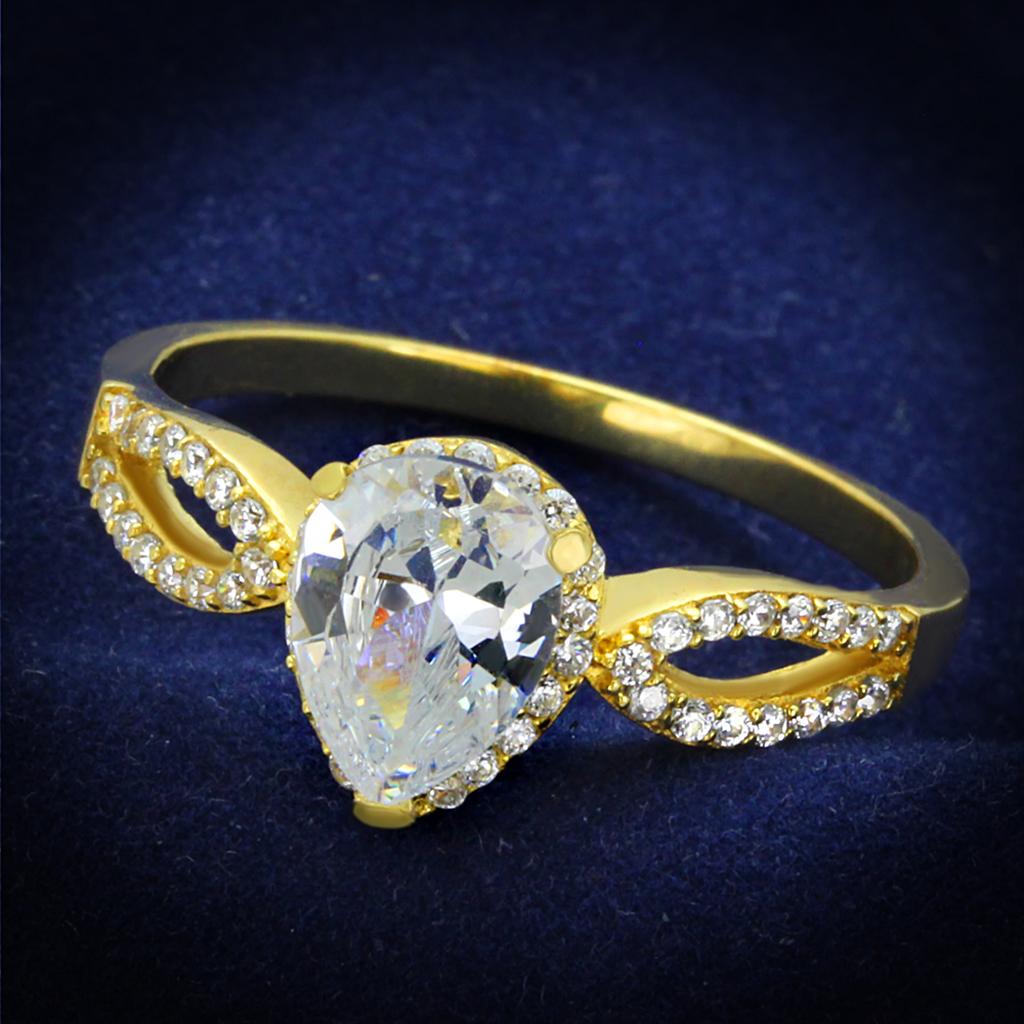 TS248 - Gold 925 Sterling Silver Ring with AAA Grade CZ  in Clear-0