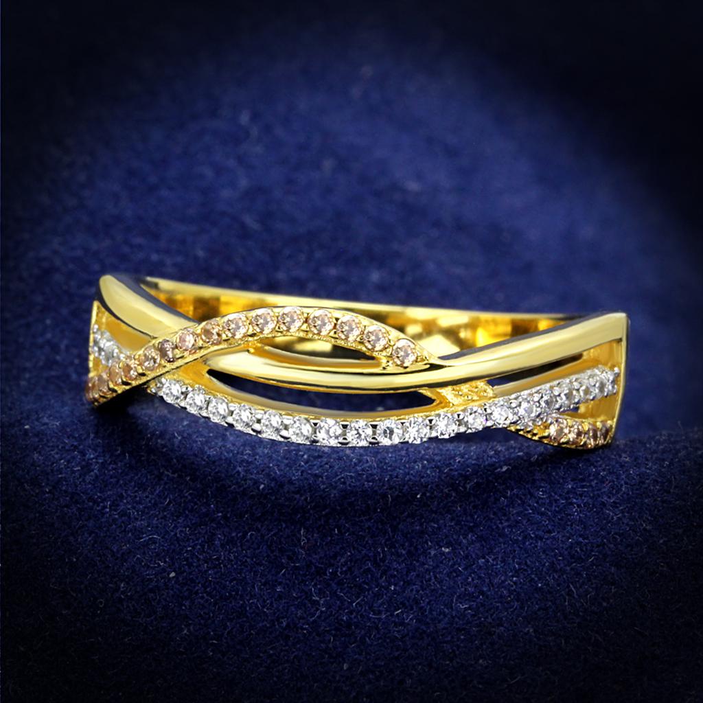 TS252 - Gold+Rhodium 925 Sterling Silver Ring with AAA Grade CZ  in Champagne-0