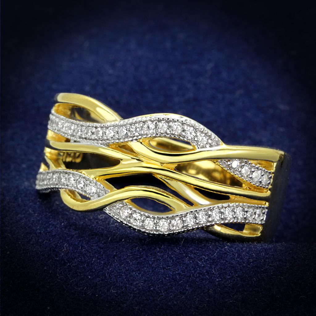 TS253 - Gold+Rhodium 925 Sterling Silver Ring with AAA Grade CZ  in Clear-0