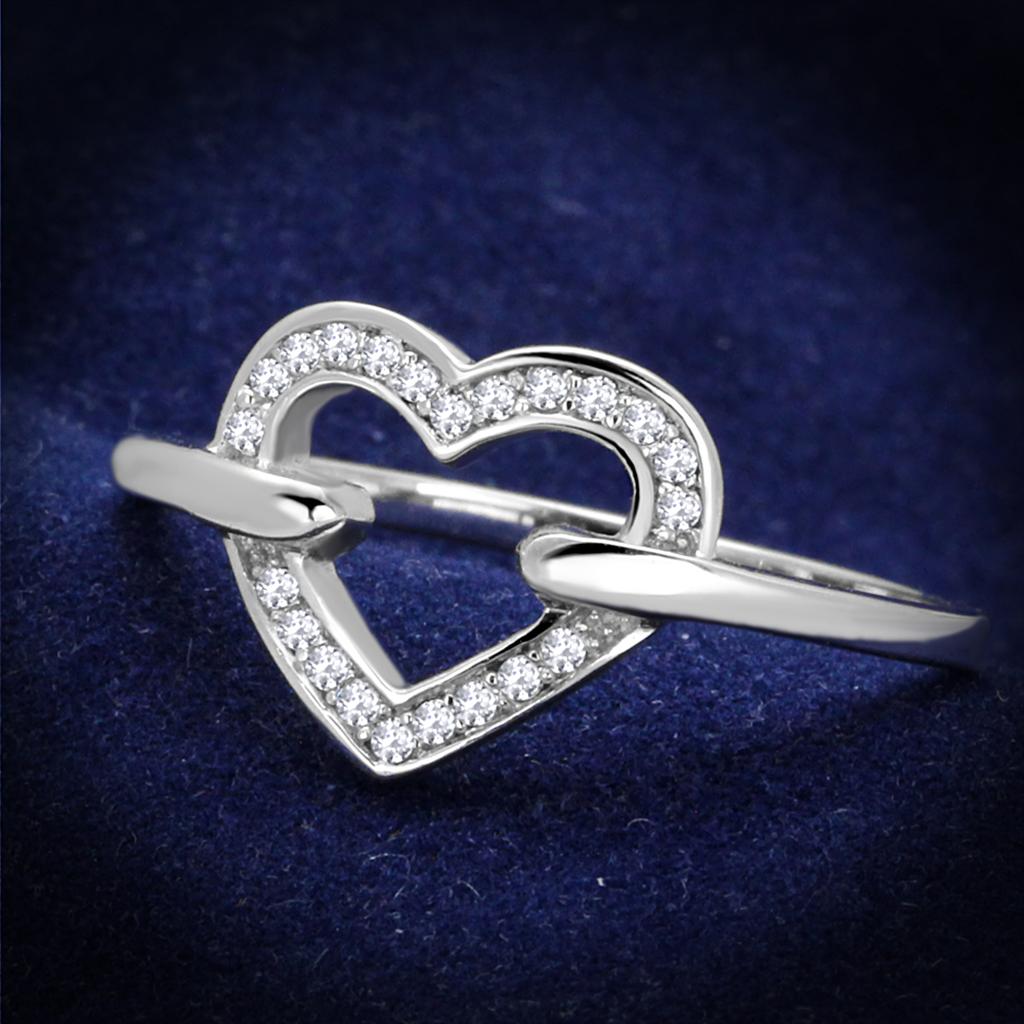 TS256 - Rhodium 925 Sterling Silver Ring with AAA Grade CZ  in Clear-0