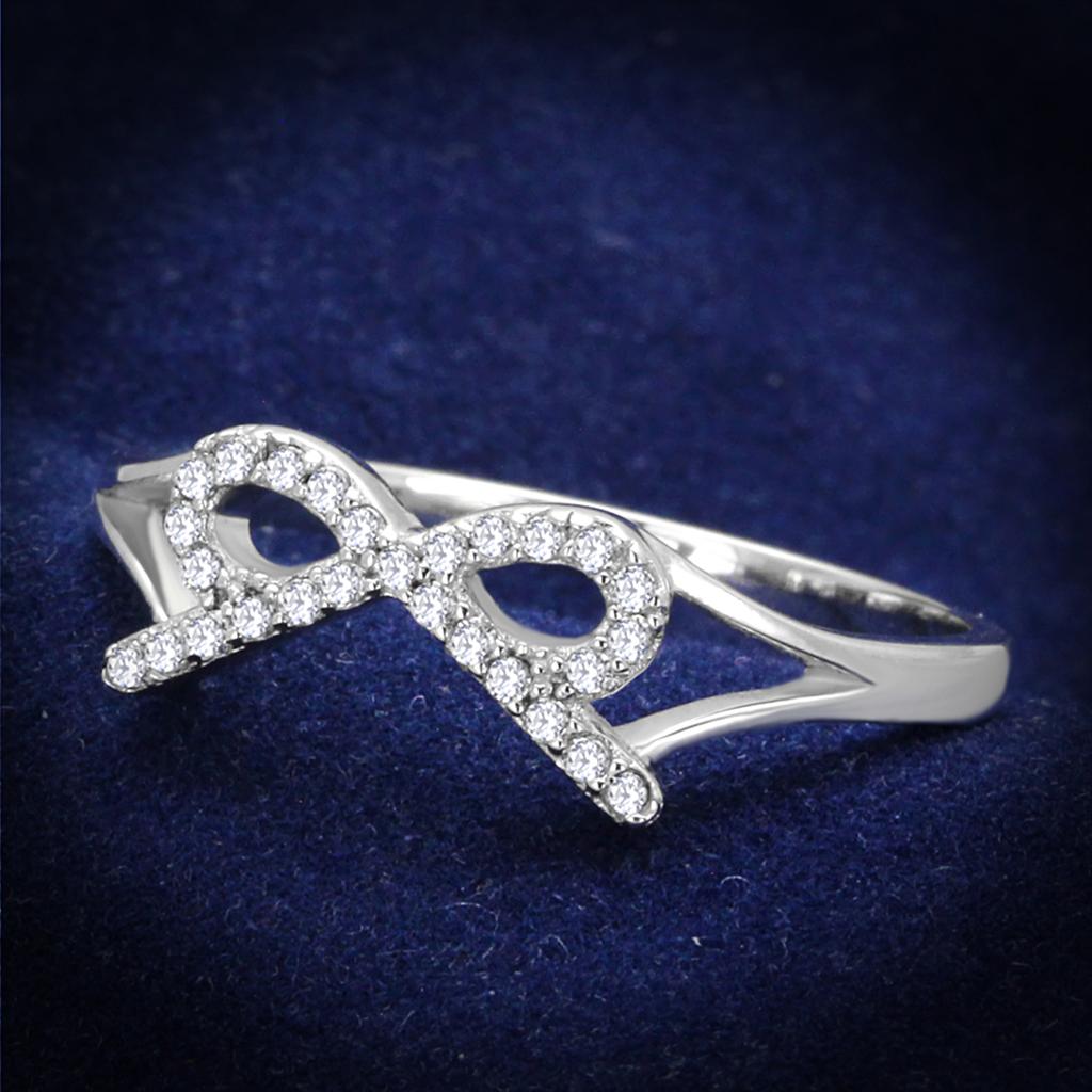 TS259 - Rhodium 925 Sterling Silver Ring with AAA Grade CZ  in Clear-0