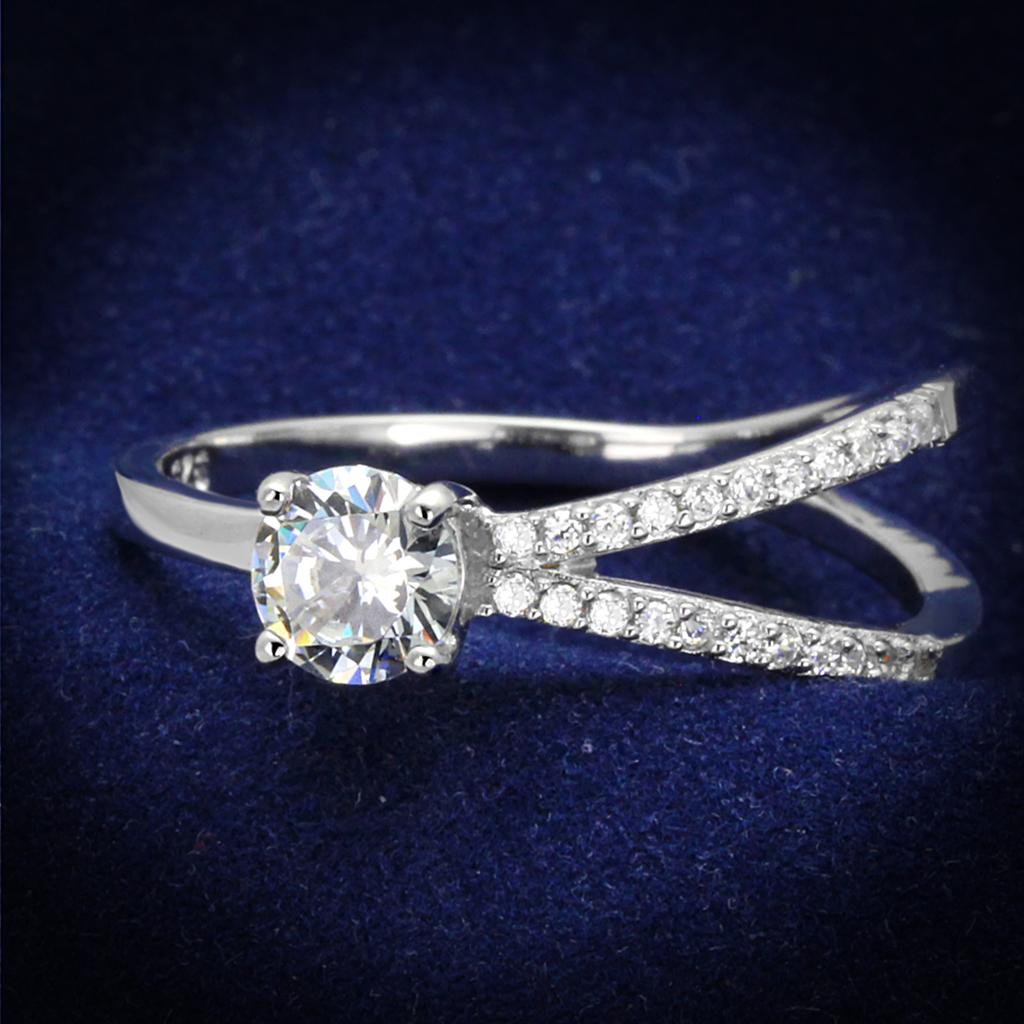TS261 - Rhodium 925 Sterling Silver Ring with AAA Grade CZ  in Clear-0
