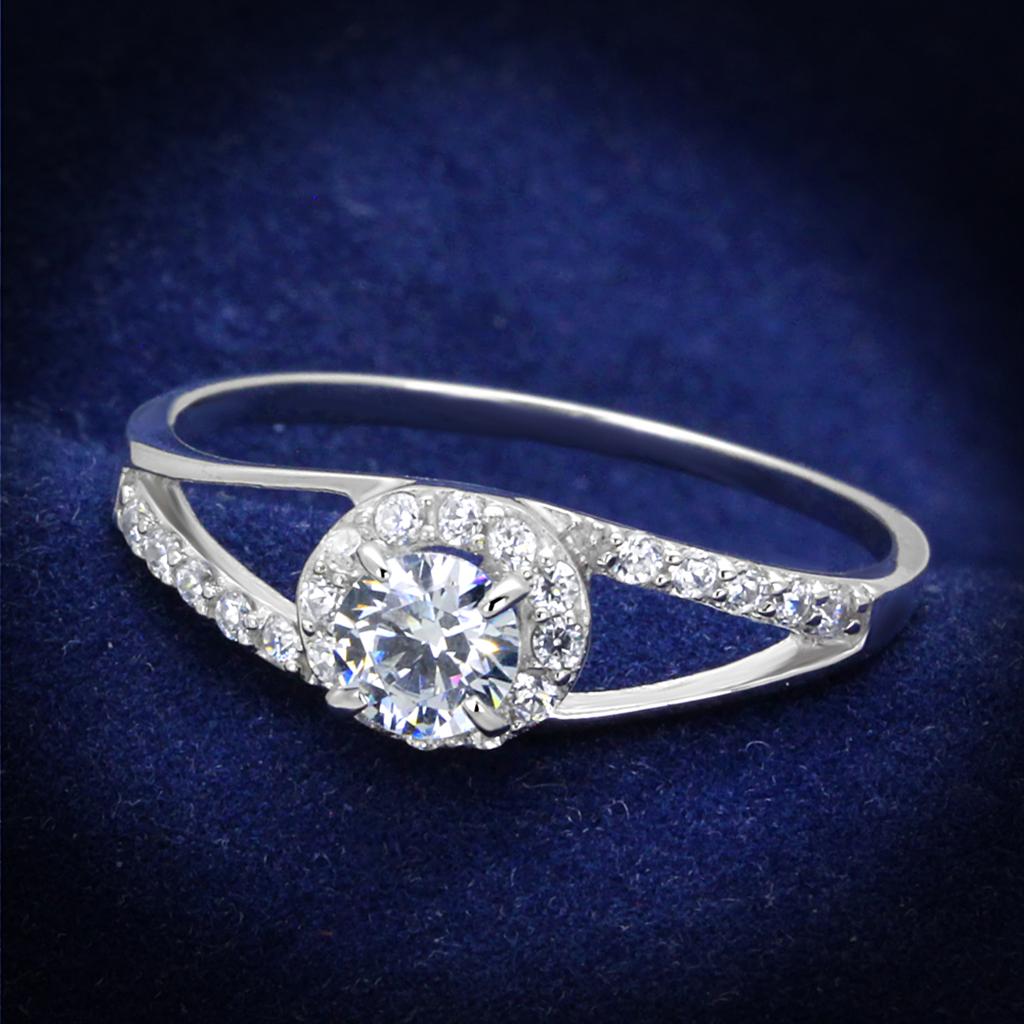 TS263 - Rhodium 925 Sterling Silver Ring with AAA Grade CZ  in Clear-0