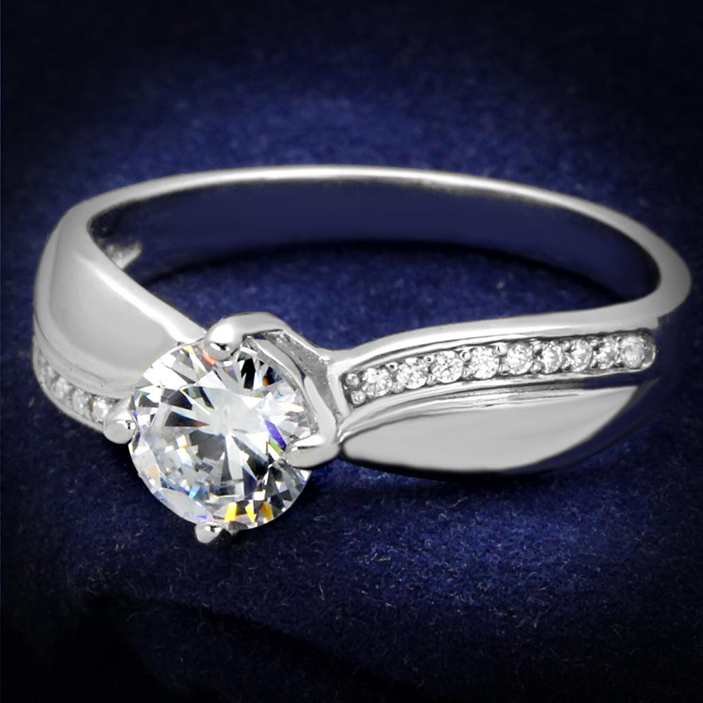 TS264 - Rhodium 925 Sterling Silver Ring with AAA Grade CZ  in Clear-0
