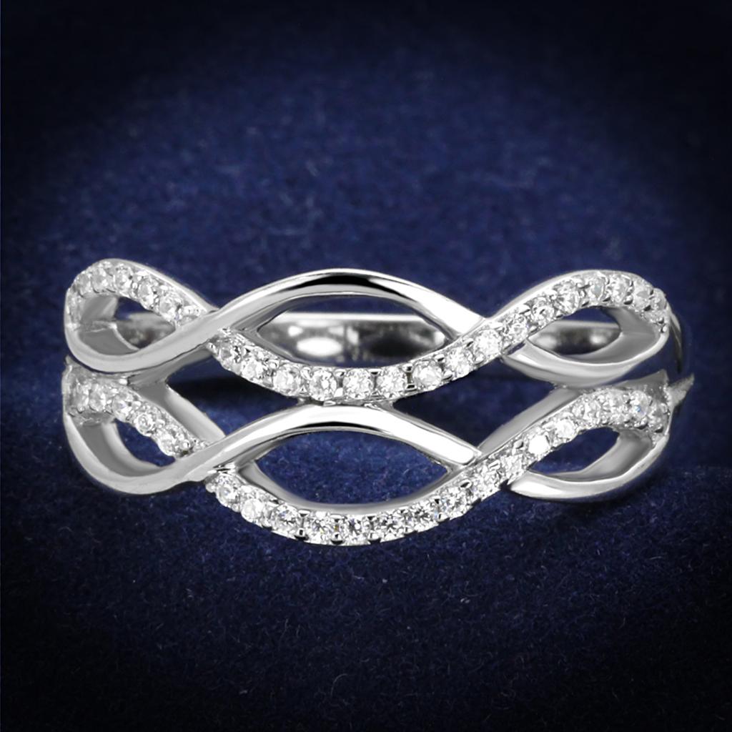 TS266 - Rhodium 925 Sterling Silver Ring with AAA Grade CZ  in Clear-0
