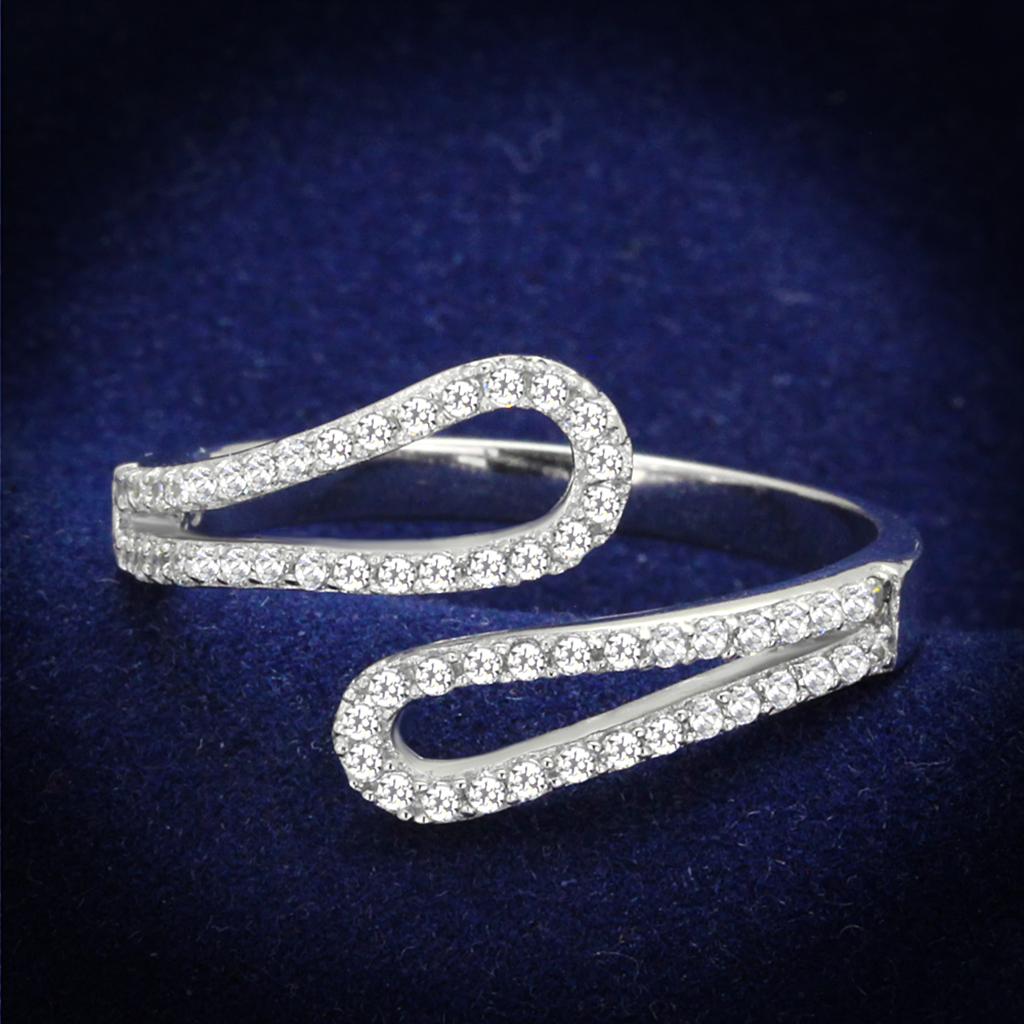 TS267 - Rhodium 925 Sterling Silver Ring with AAA Grade CZ  in Clear-0