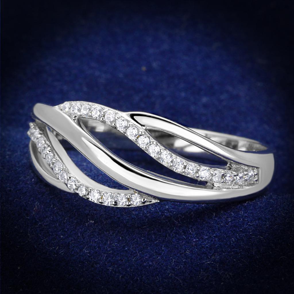TS268 - Rhodium 925 Sterling Silver Ring with AAA Grade CZ  in Clear-0