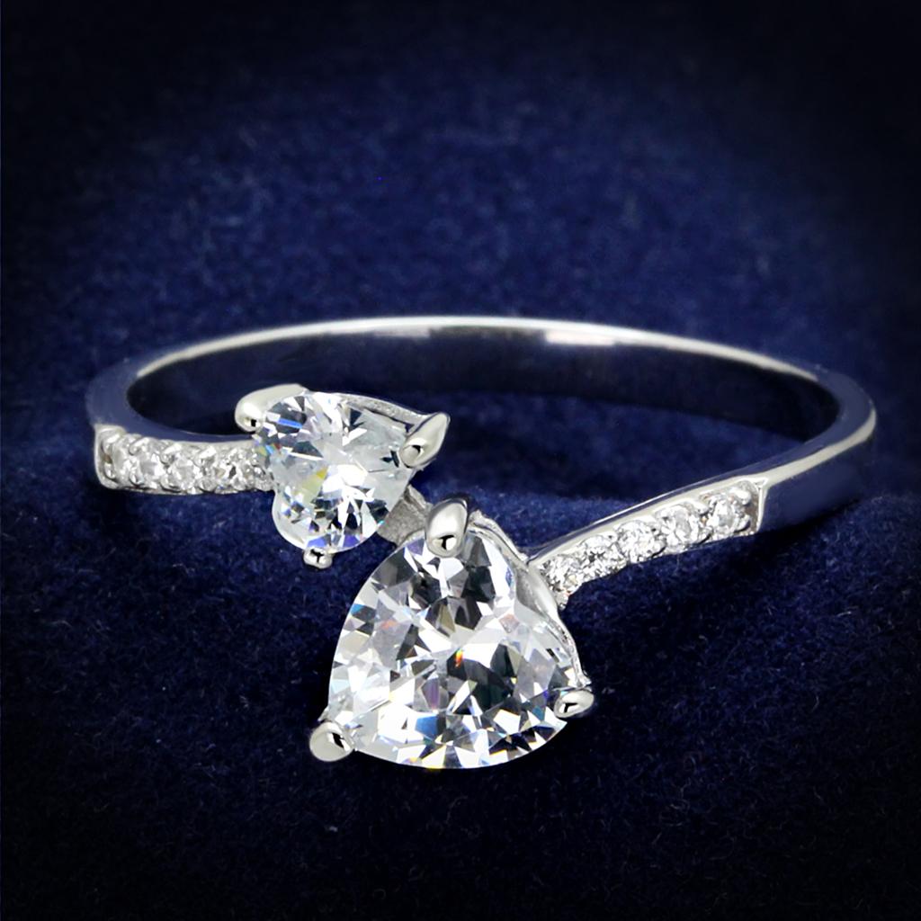 TS271 - Rhodium 925 Sterling Silver Ring with AAA Grade CZ  in Clear-0