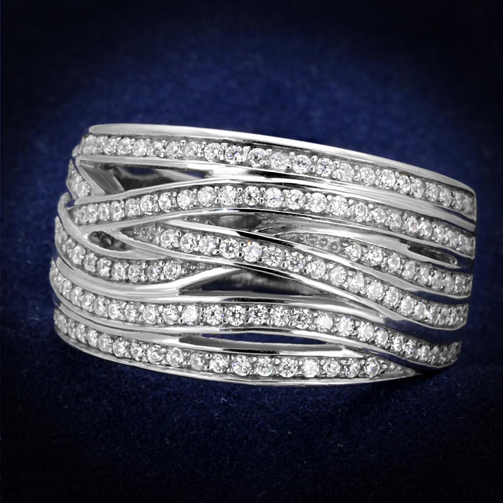 TS274 - Rhodium 925 Sterling Silver Ring with AAA Grade CZ  in Clear-0