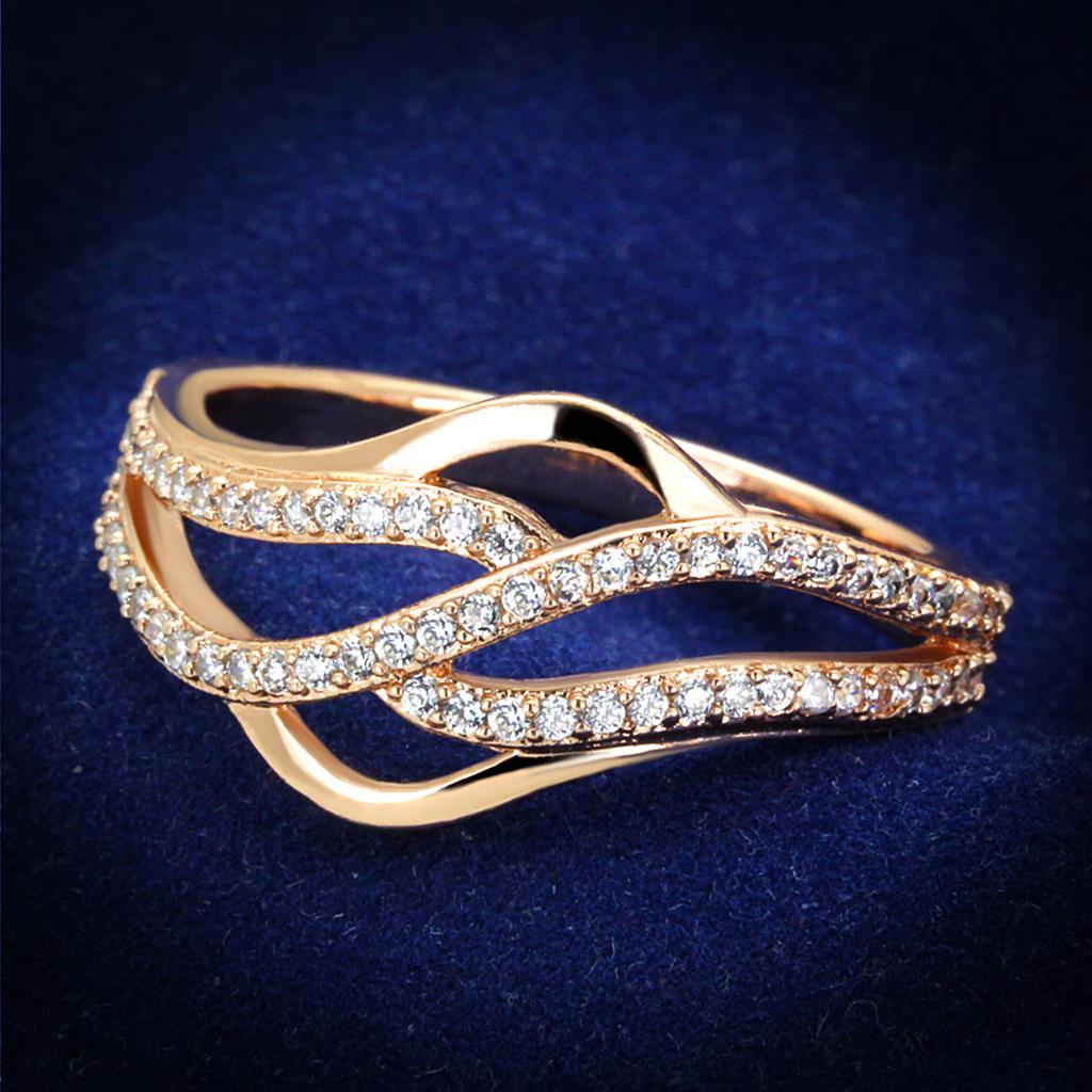 TS276 - Rose Gold 925 Sterling Silver Ring with AAA Grade CZ  in Clear-0