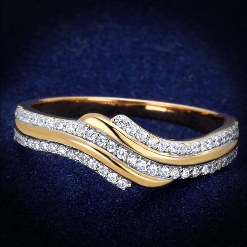 TS277 - Rose Gold + Rhodium 925 Sterling Silver Ring with AAA Grade CZ  in Clear-0