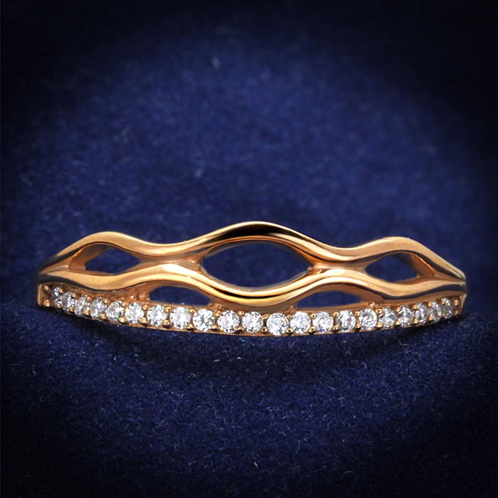 TS278 - Rose Gold 925 Sterling Silver Ring with AAA Grade CZ  in Clear-0