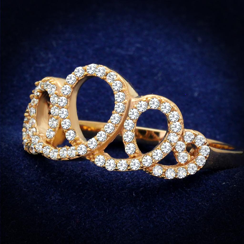 TS279 - Rose Gold 925 Sterling Silver Ring with AAA Grade CZ  in Clear-0