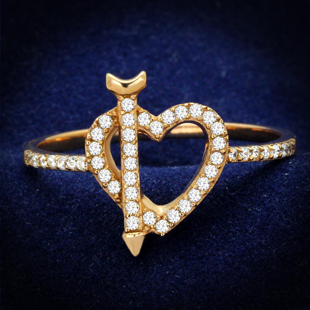 TS281 - Rose Gold 925 Sterling Silver Ring with AAA Grade CZ  in Clear-0