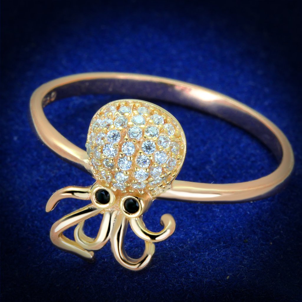 TS282 - Rose Gold 925 Sterling Silver Ring with AAA Grade CZ  in Black Diamond-0