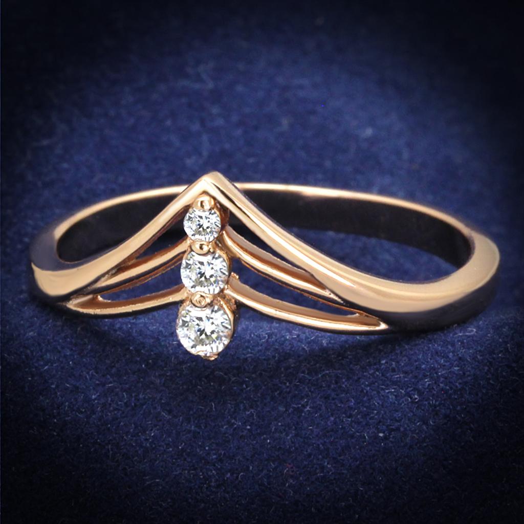 TS283 - Rose Gold 925 Sterling Silver Ring with AAA Grade CZ  in Clear-0