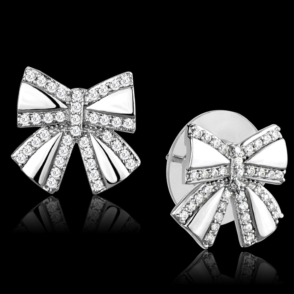 TS287 - Rhodium 925 Sterling Silver Earrings with AAA Grade CZ  in Clear-0