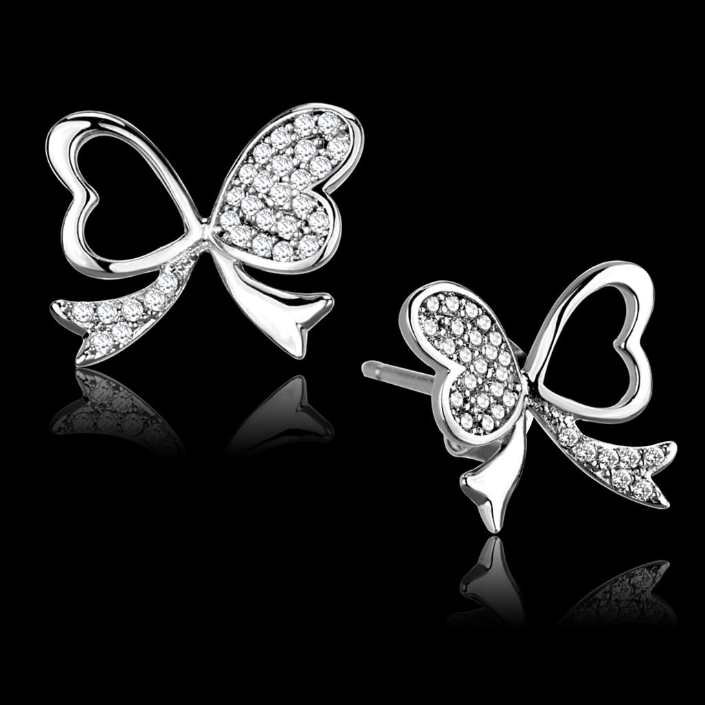 TS288 - Rhodium 925 Sterling Silver Earrings with AAA Grade CZ  in Clear-0
