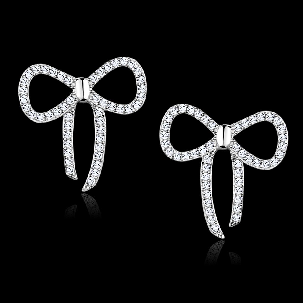 TS289 - Rhodium 925 Sterling Silver Earrings with AAA Grade CZ  in Clear-0