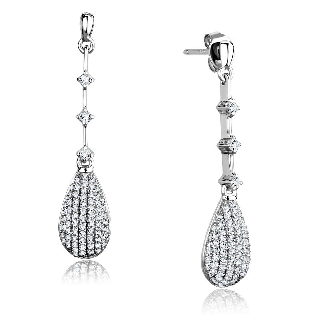 TS292 - Rhodium 925 Sterling Silver Earrings with AAA Grade CZ  in Clear-0