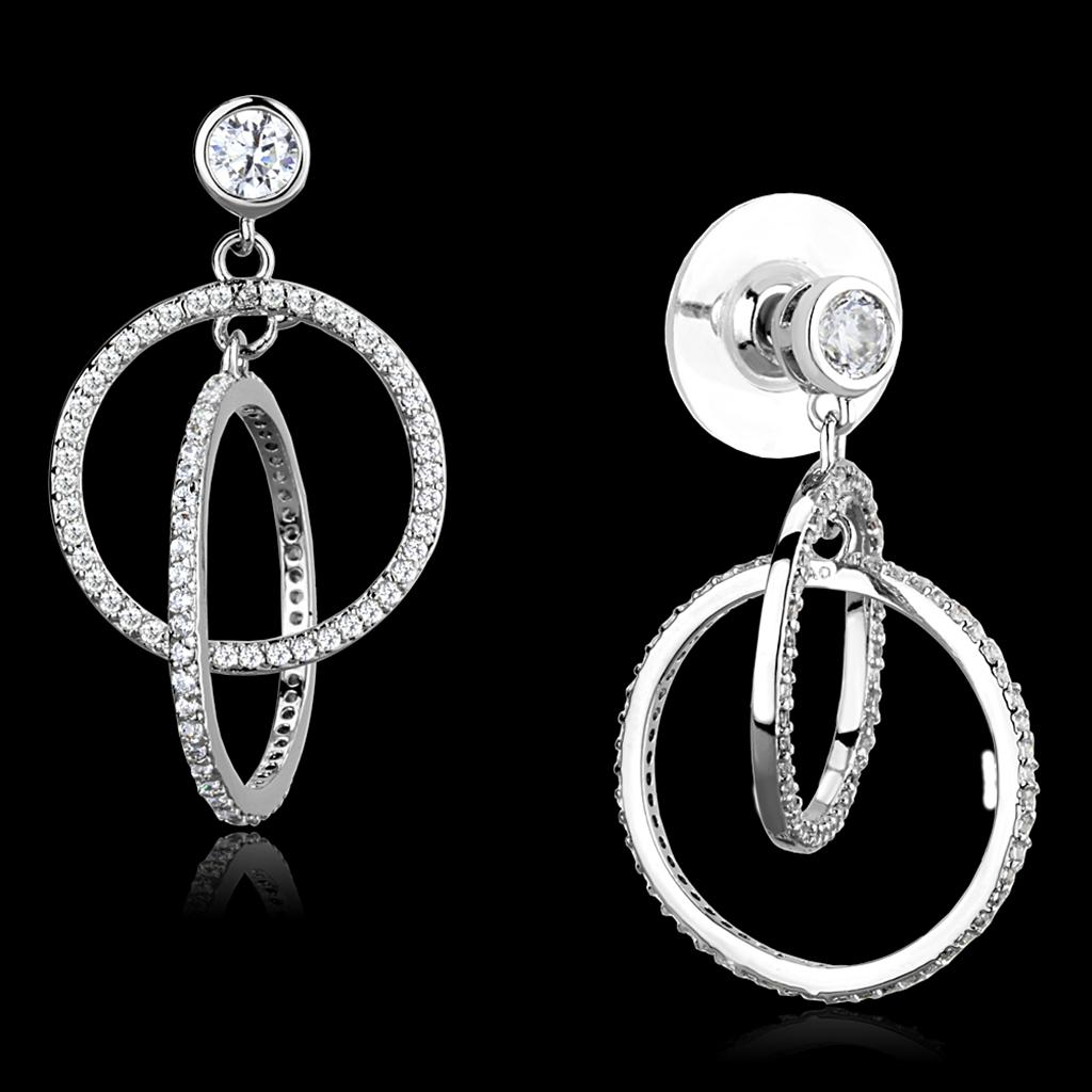 TS294 - Rhodium 925 Sterling Silver Earrings with AAA Grade CZ  in Clear-0