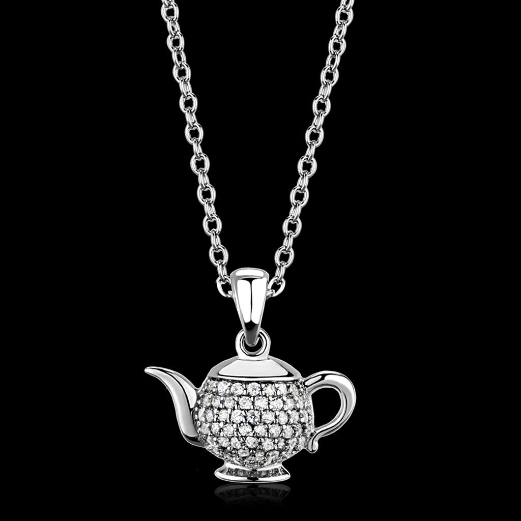 TS297 - Rhodium 925 Sterling Silver Pendant with AAA Grade CZ  in Clear-0