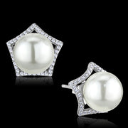 TS300 - Rhodium 925 Sterling Silver Earrings with Synthetic Pearl in White-0