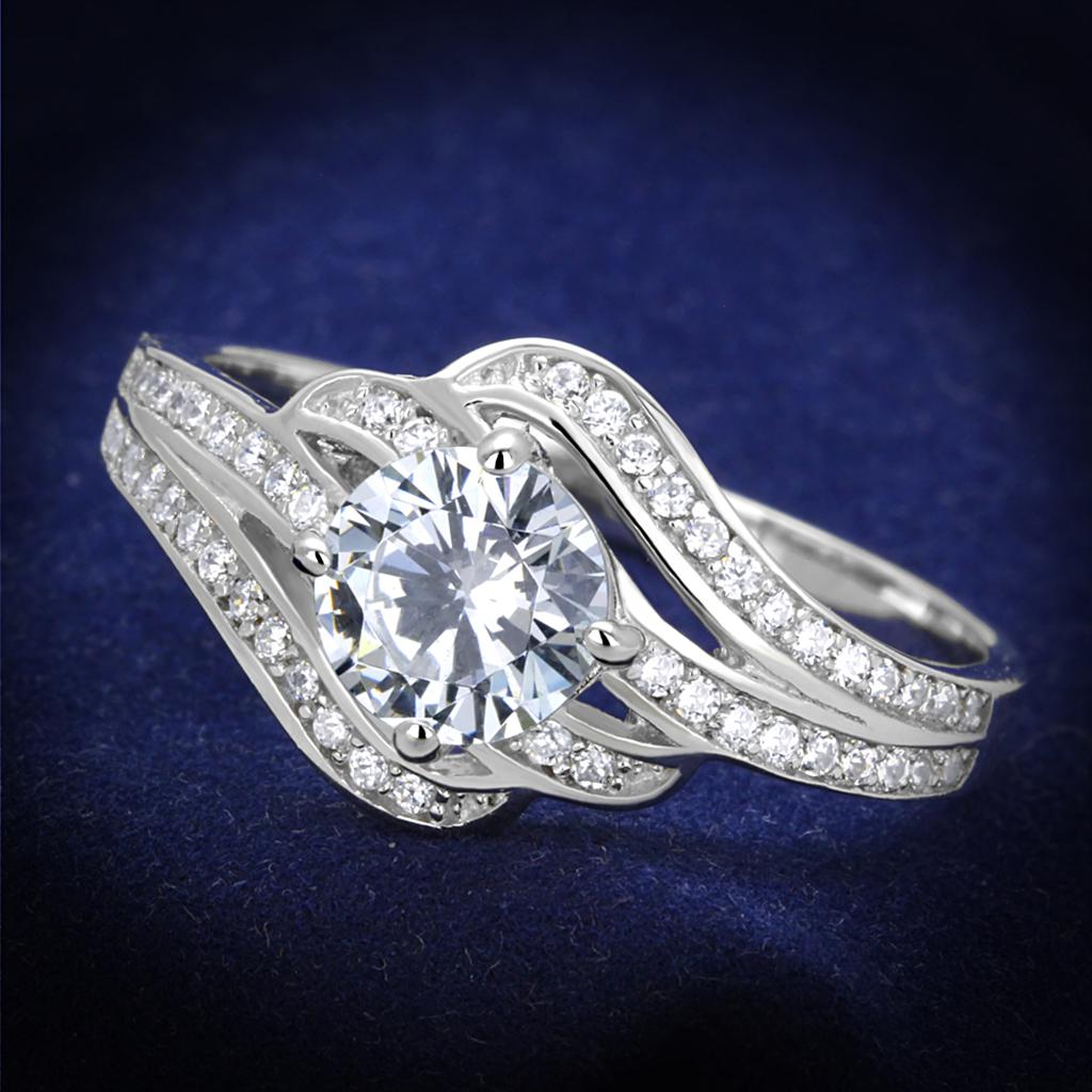 TS303 - Rhodium 925 Sterling Silver Ring with AAA Grade CZ  in Clear-0