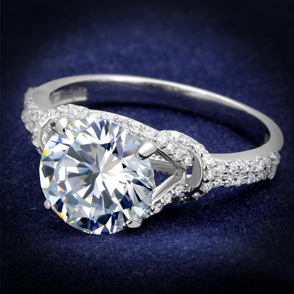 TS304 - Rhodium 925 Sterling Silver Ring with AAA Grade CZ  in Clear-0