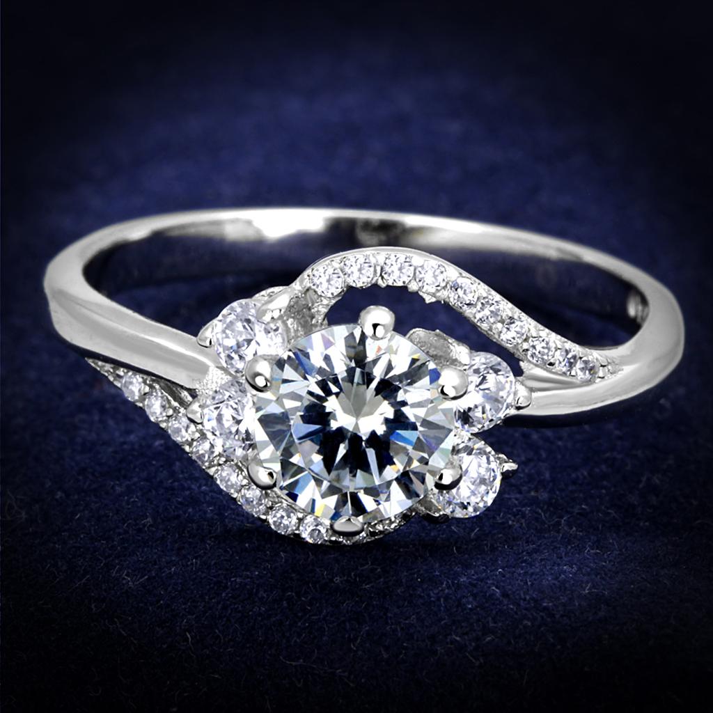 TS305 - Rhodium 925 Sterling Silver Ring with AAA Grade CZ  in Clear-0