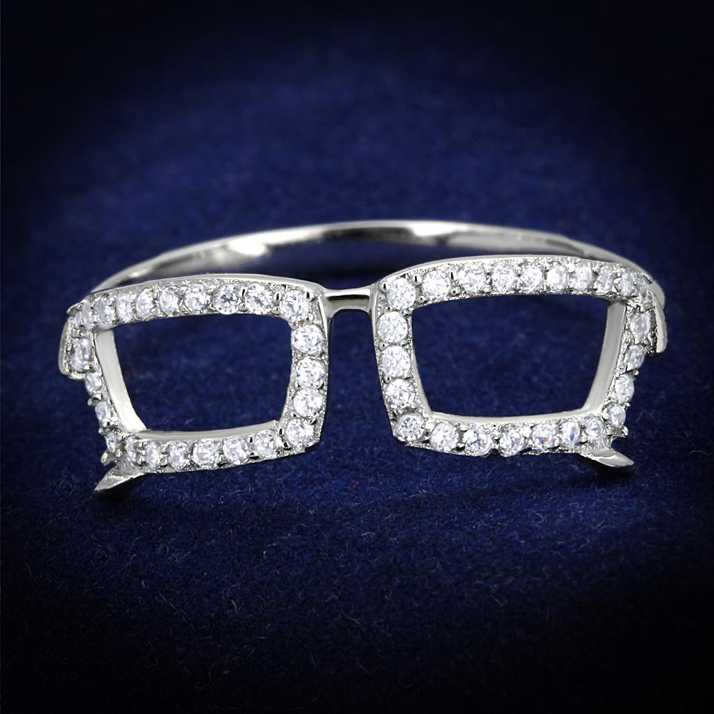 TS306 - Rhodium 925 Sterling Silver Ring with AAA Grade CZ  in Clear-0