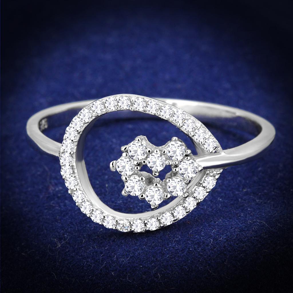 TS307 - Rhodium 925 Sterling Silver Ring with AAA Grade CZ  in Clear-0