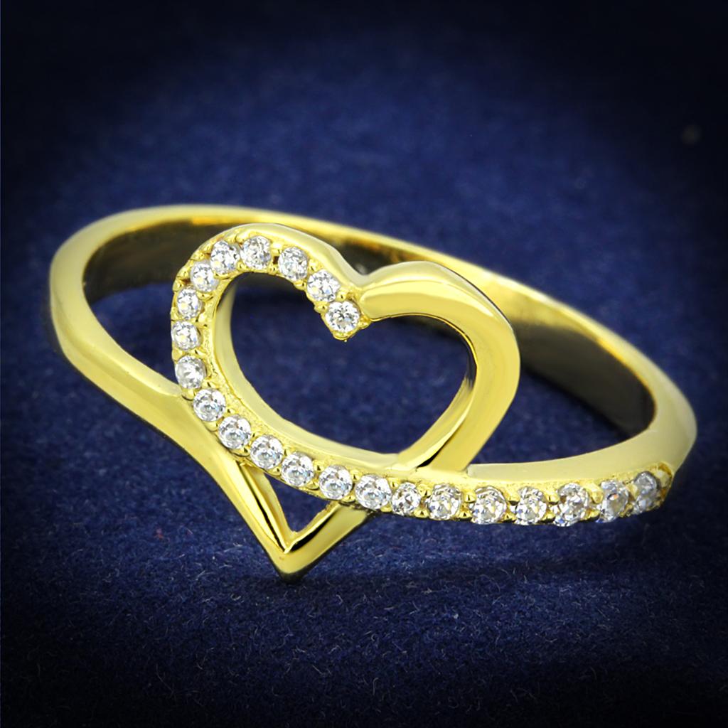 TS308 - Gold 925 Sterling Silver Ring with AAA Grade CZ  in Clear-0