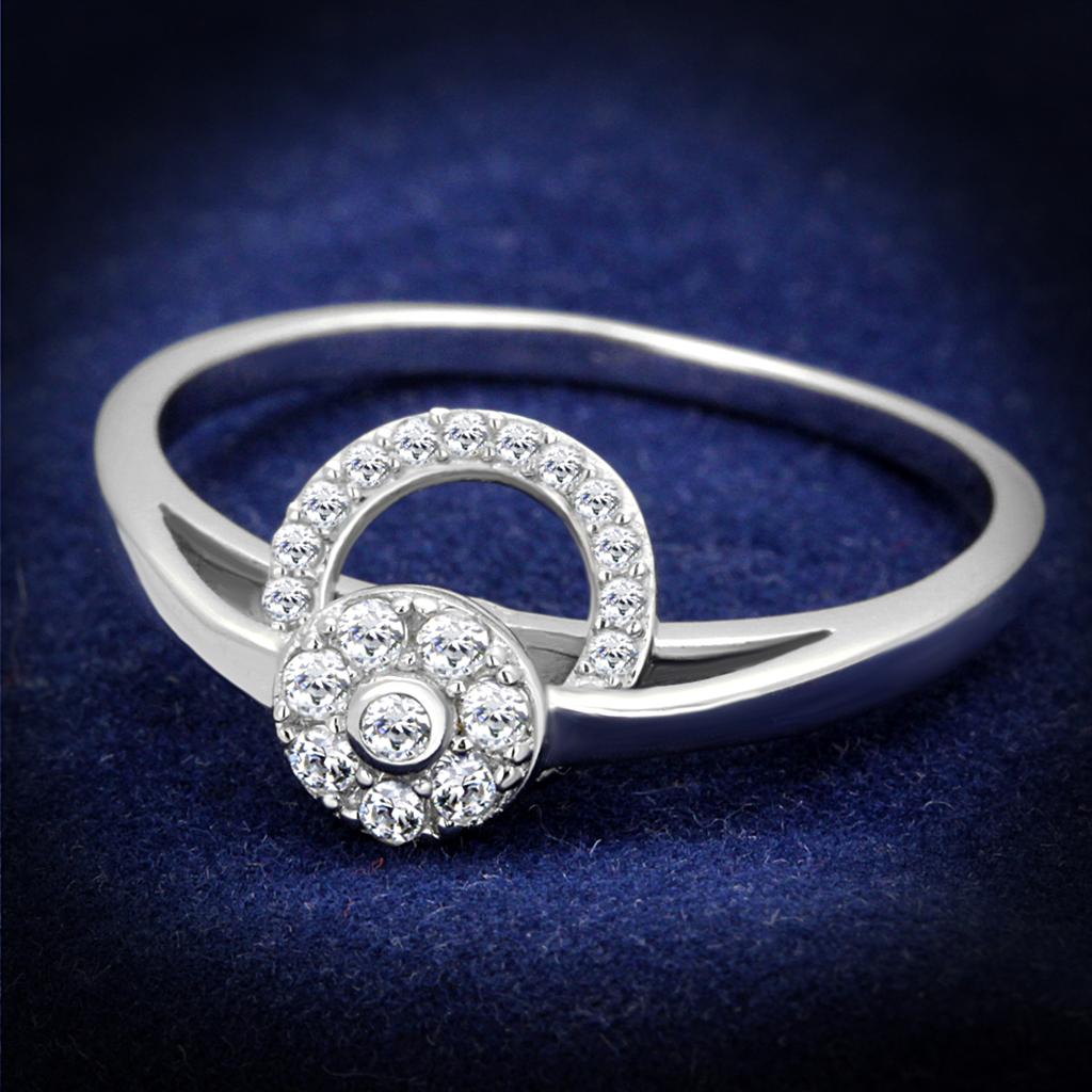 TS310 - Rhodium 925 Sterling Silver Ring with AAA Grade CZ  in Clear-0