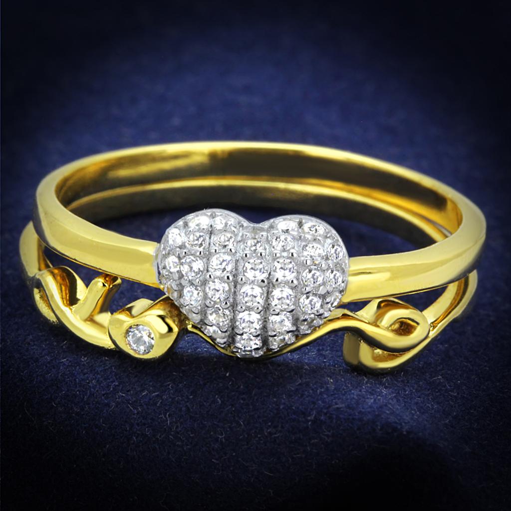 TS311 - Gold+Rhodium 925 Sterling Silver Ring with AAA Grade CZ  in Clear-0