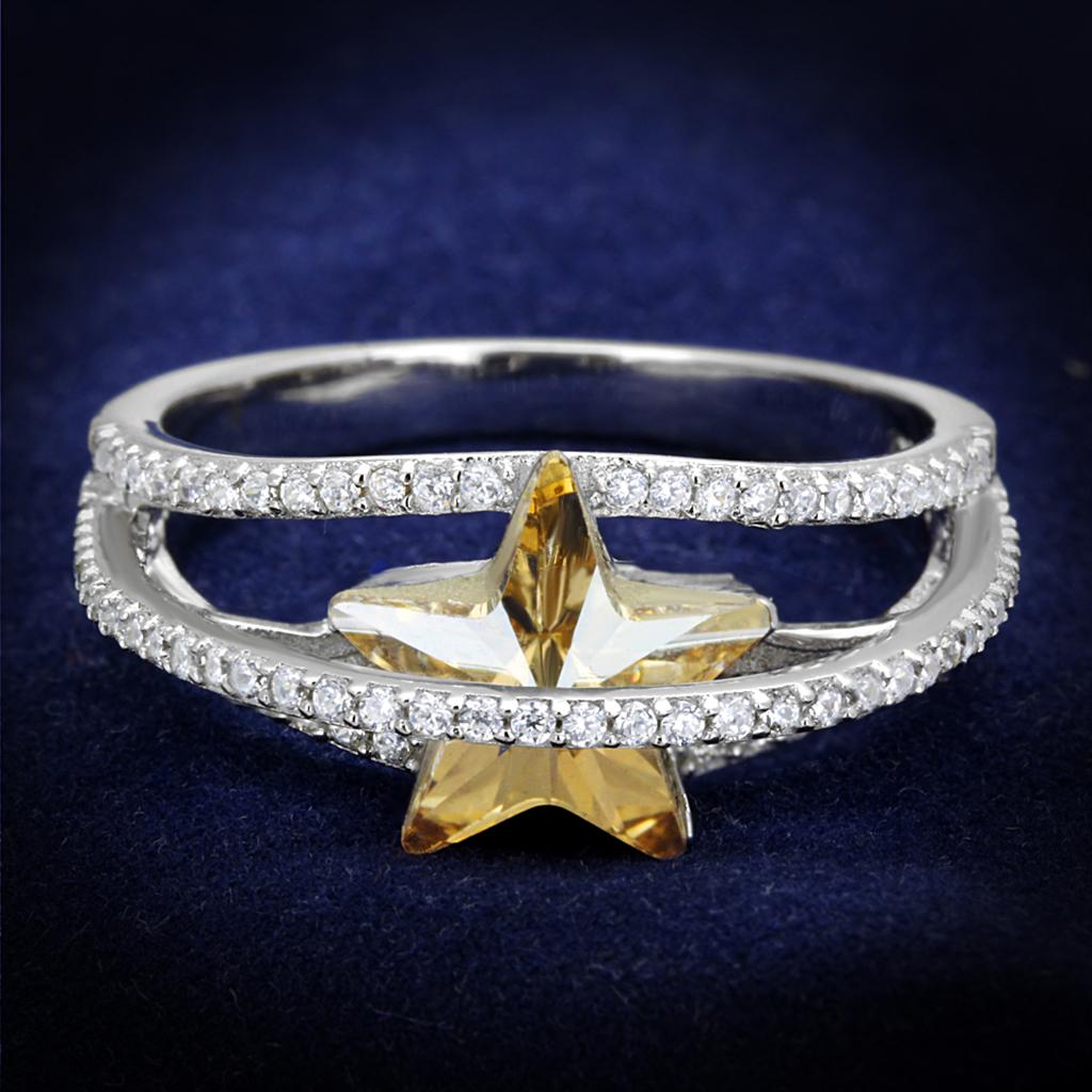 TS315 - Rhodium 925 Sterling Silver Ring with Top Grade Crystal  in Citrine Yellow-0