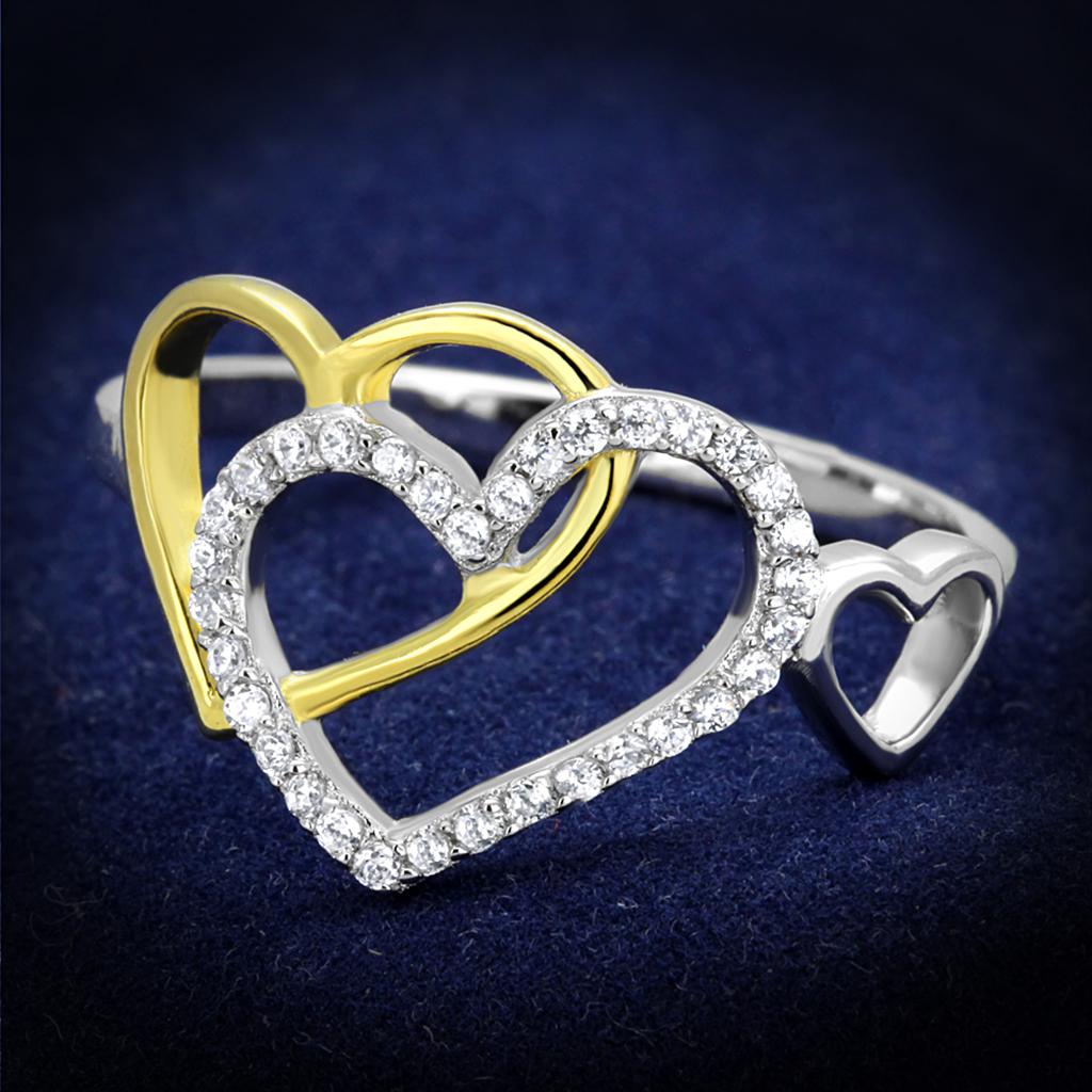 TS321 - Gold+Rhodium 925 Sterling Silver Ring with AAA Grade CZ  in Clear-0