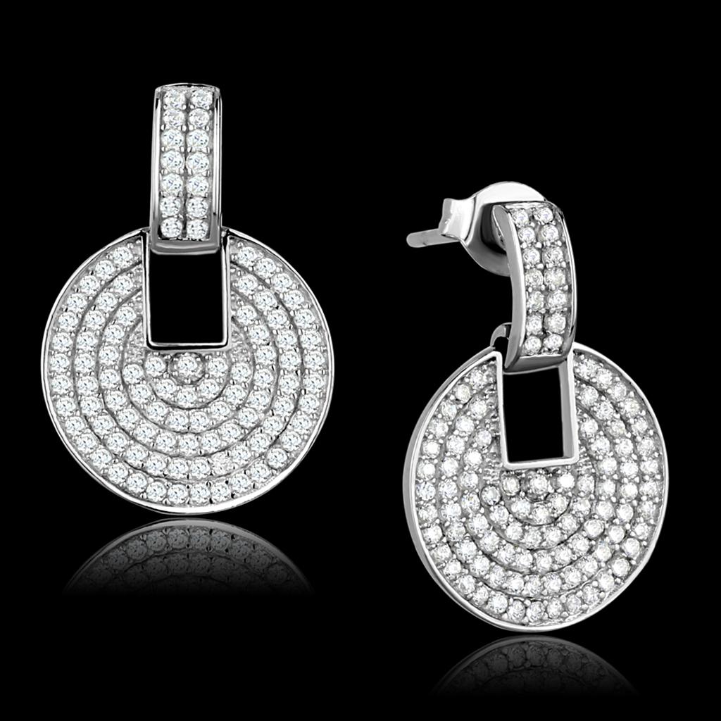 TS323 - Rhodium 925 Sterling Silver Earrings with AAA Grade CZ  in Clear-0