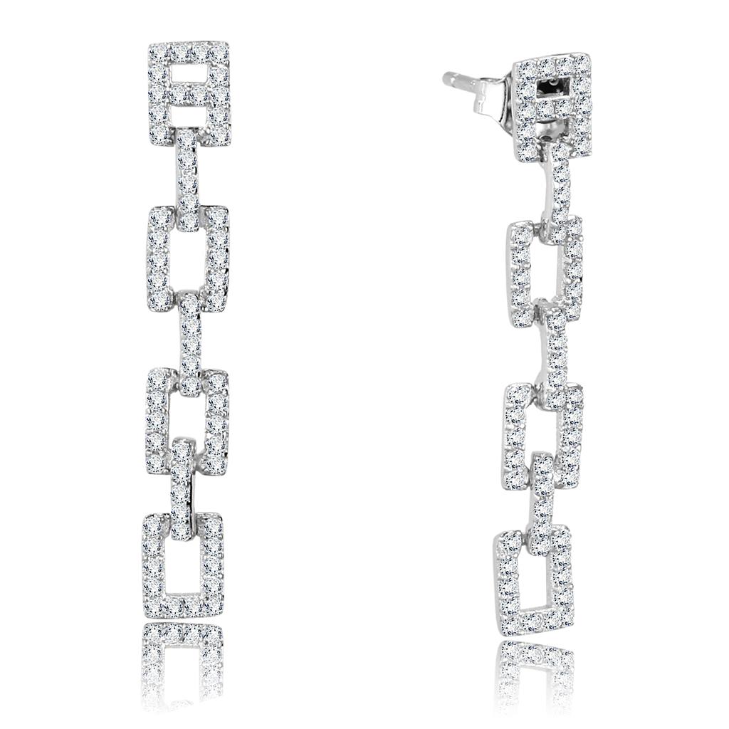 TS326 - Rhodium 925 Sterling Silver Earrings with AAA Grade CZ  in Clear-0